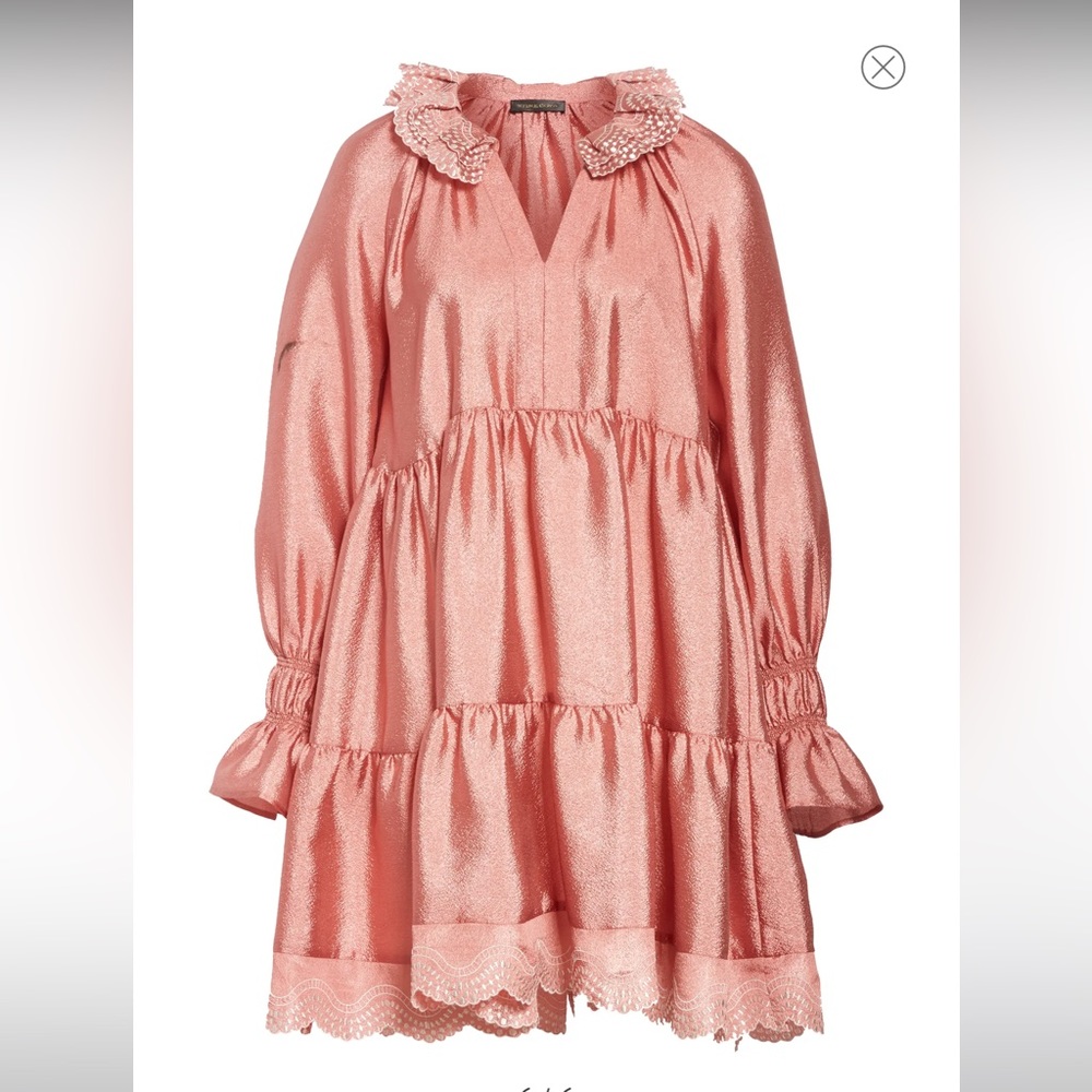 Daki Tiered Long Sleeve Hammered Satin Dress size S